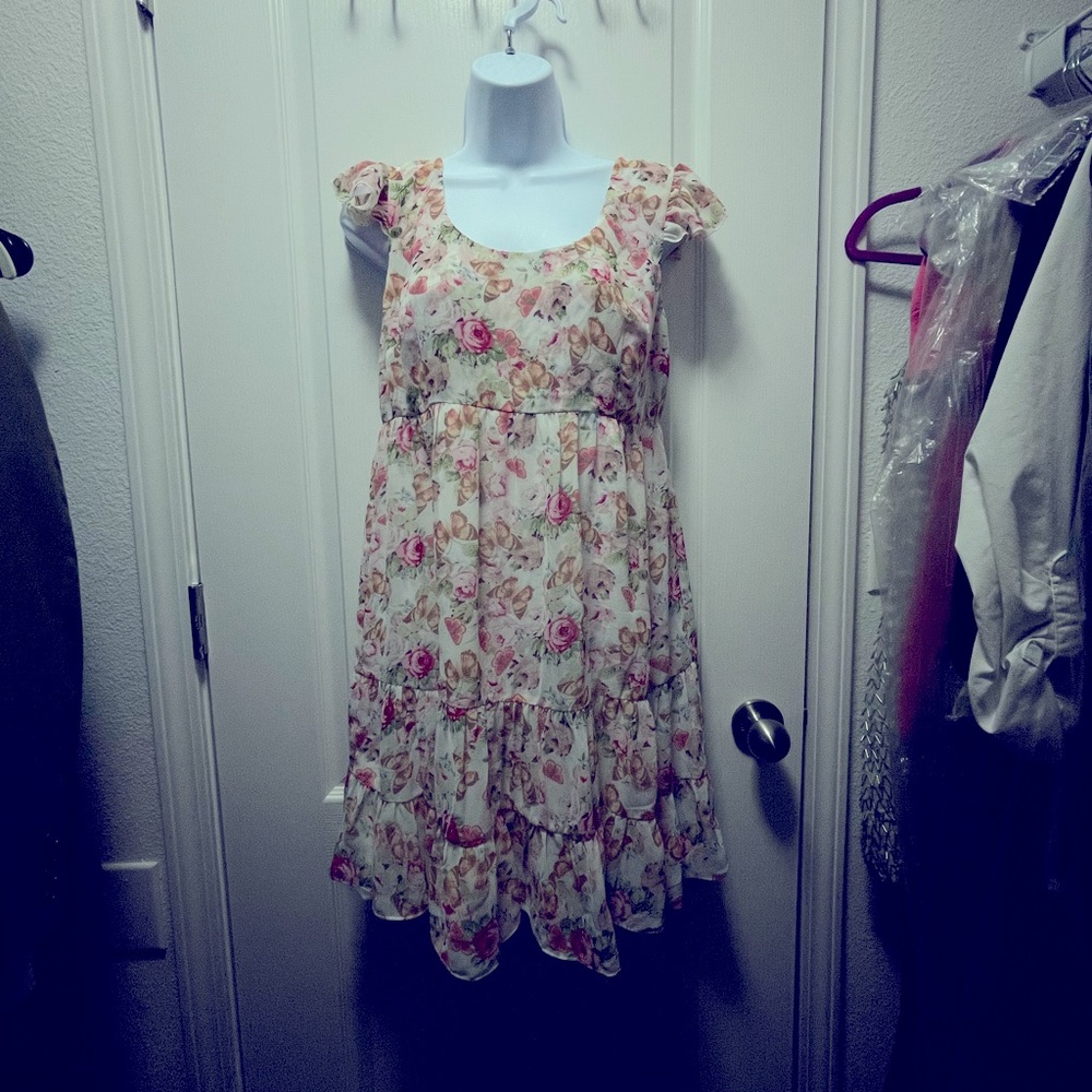 Dress floral butterflies print Ruffle trims 
by Lipsy Size 10